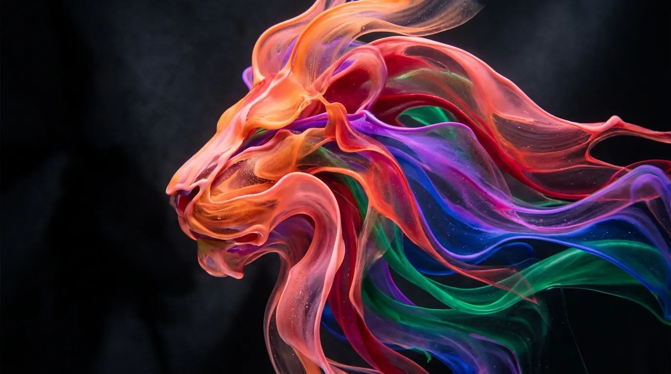 The Daily Dose lion rendered as flowing liquid colour